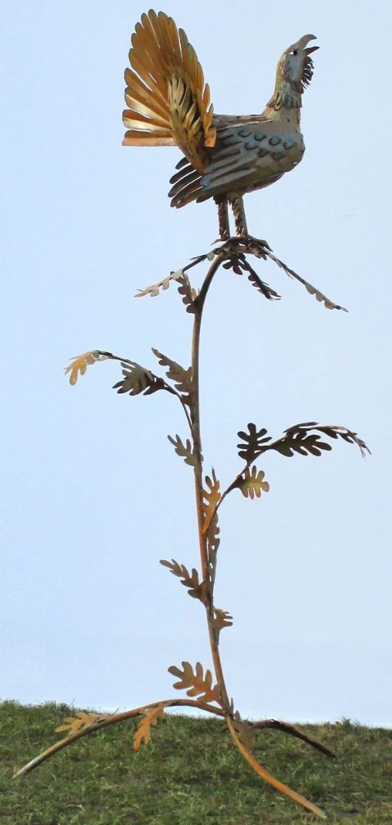 Casa Padrino escultura de decoración de jardín gallo en rama óxido 87 x 70 x A. 160 cm - Figura de Jardín Hecha a Mano - Decoración de Jardín