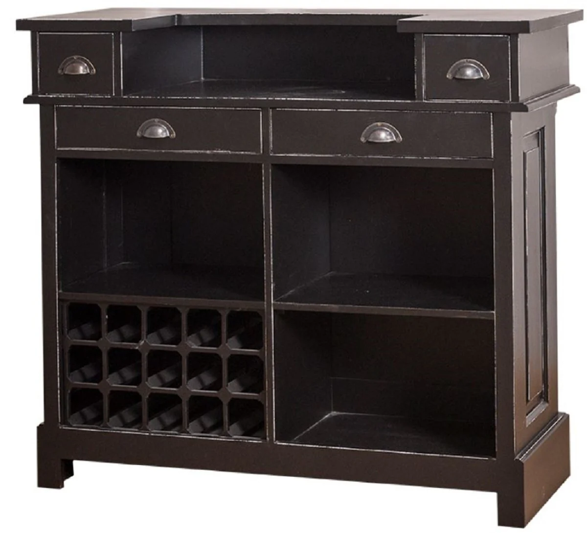 Casa Padrino gabinete de bar de madera maciza de estilo campestre con 4 cajones y sostenedor de botella de vino negro antiguo 120 x 51 x H. 107 cm - Muebles de Estilo Campestre