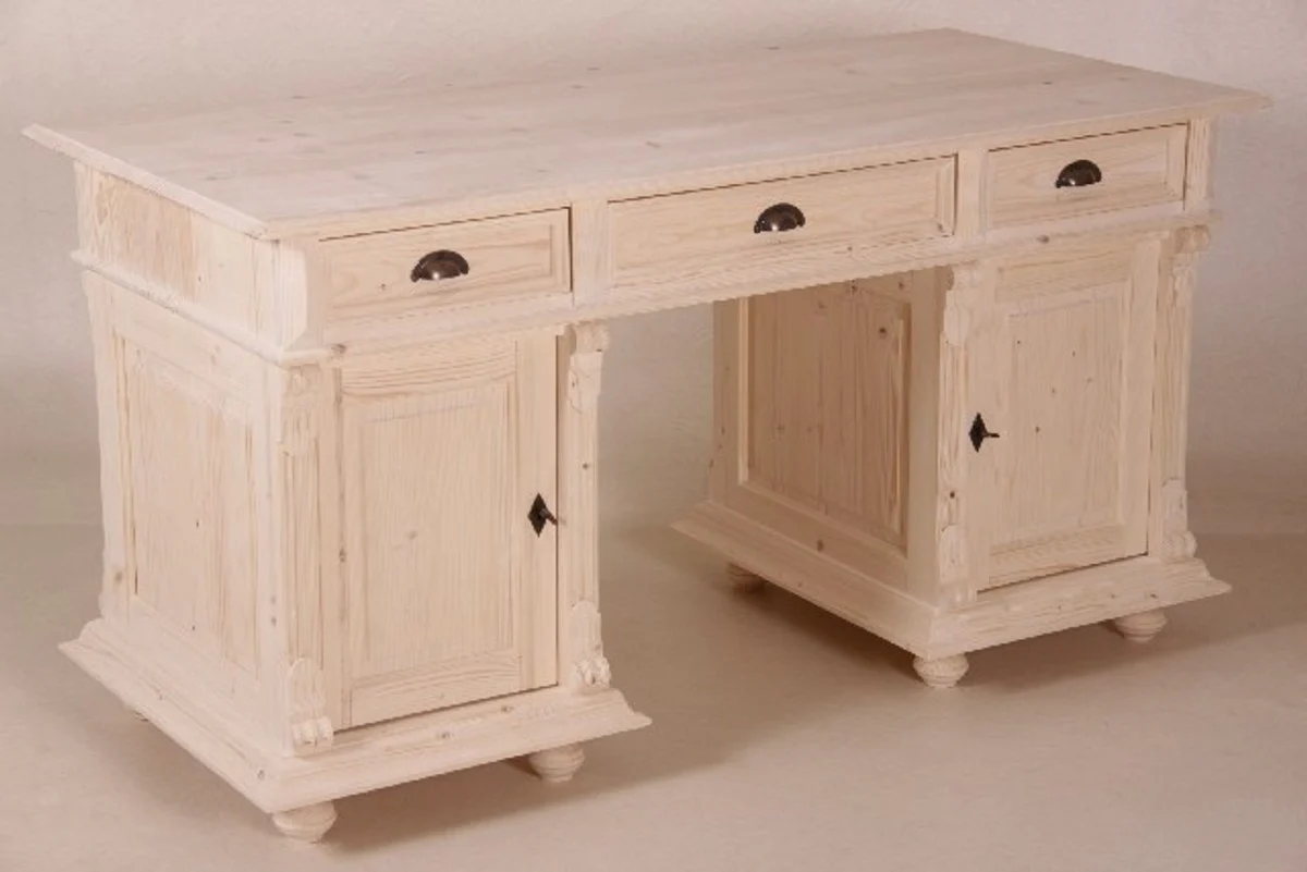 Casa Padrino desk solid pine natural untreated England - English Desk - Antique style - Empire Art Nouveau Baroque colonial Shabby Chic