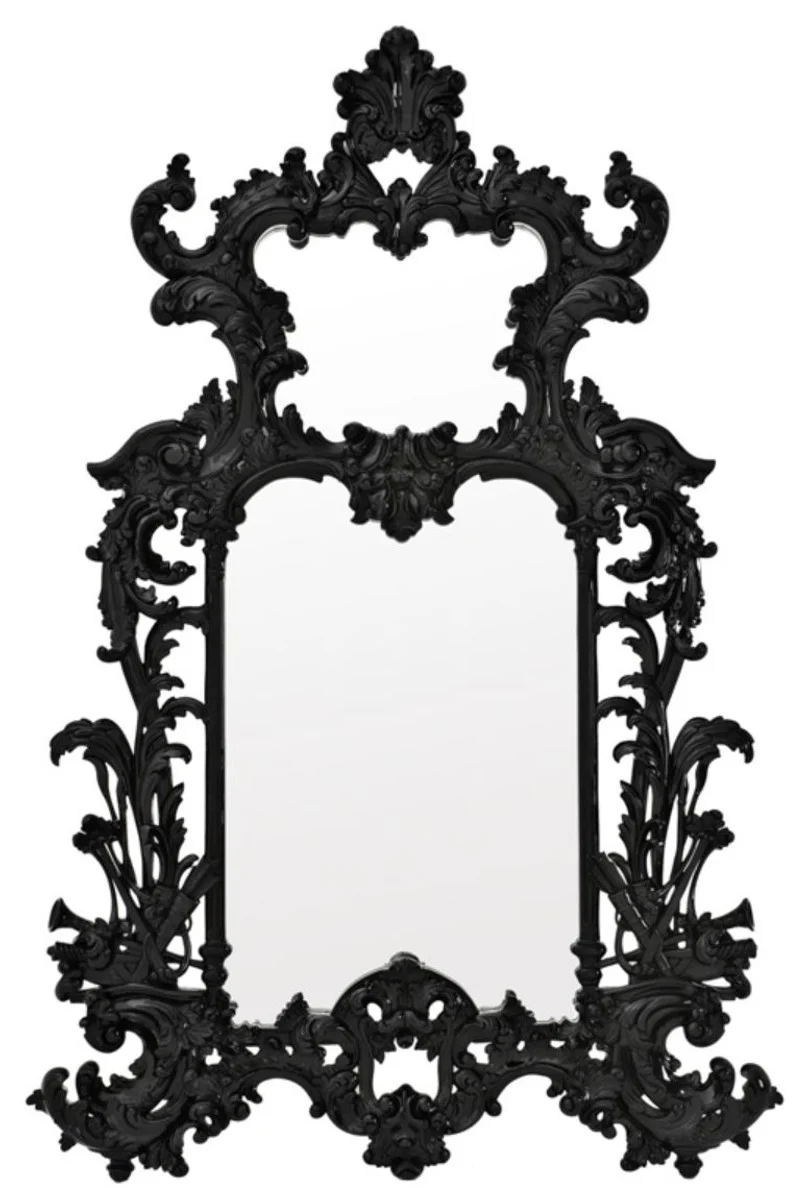 Casa Padrino lujo estilo barroco espejo de pared sala de estar negro 124 x H. 190 cm - Edici¨®n Limitada