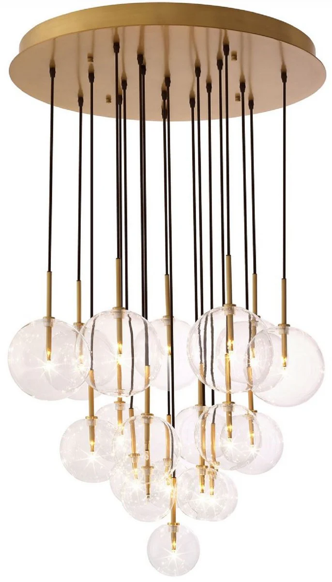 Casa Padrino lámpara de araña halógena de lujo latón antiguo Ø 80 x A. 125 cm - Lámpara de araña moderna con pantallas de vidrio - Calidad de Lujo