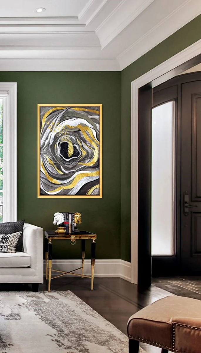 Casa Padrino mesa auxiliar de lujo negro / oro 50 x 50 x A. 60 cm - Mesa cuadrada con tapa de m¨¢rmol artificial - Muebles de sal¨®n de lujo - Muebles de hotel - Interior de lujo - Interior de hotel