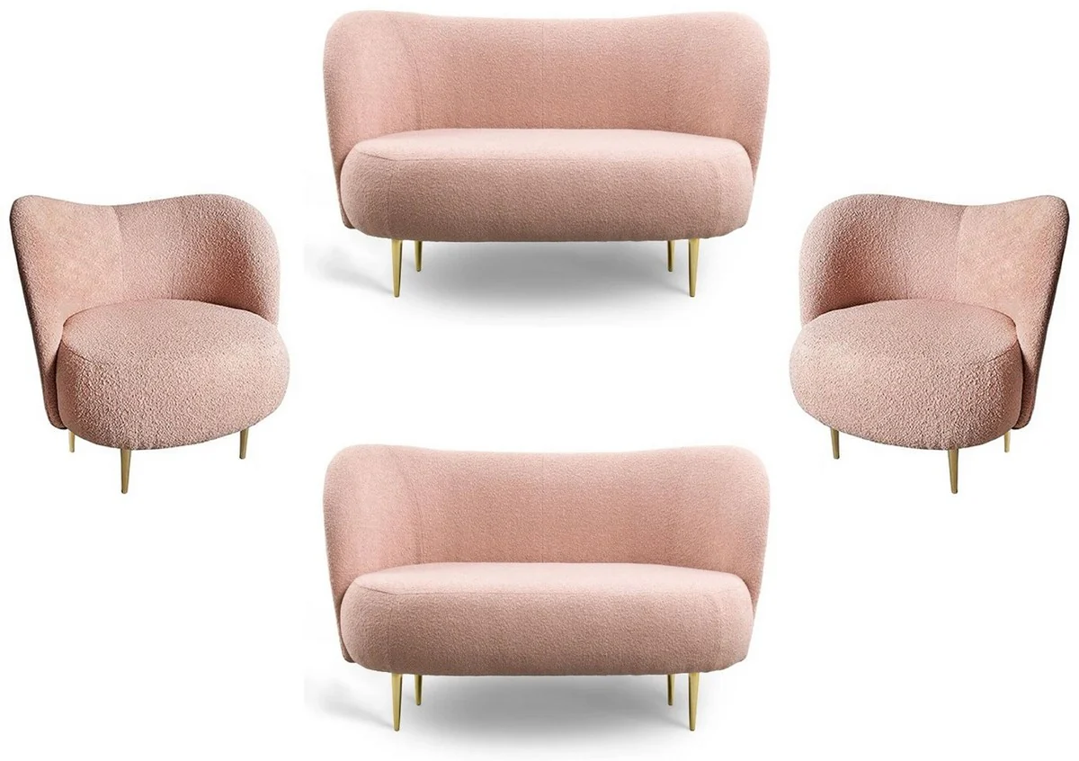 Casa Padrino conjunto de sal¨®n de lujo rosa / oro - 2 Sof¨¢s de Lujo con Respaldo Curvo y 2 Sillones de Lujo con Respaldo Curvo - Muebles de sal¨®n - Muebles de lujo - Interiores de lujo