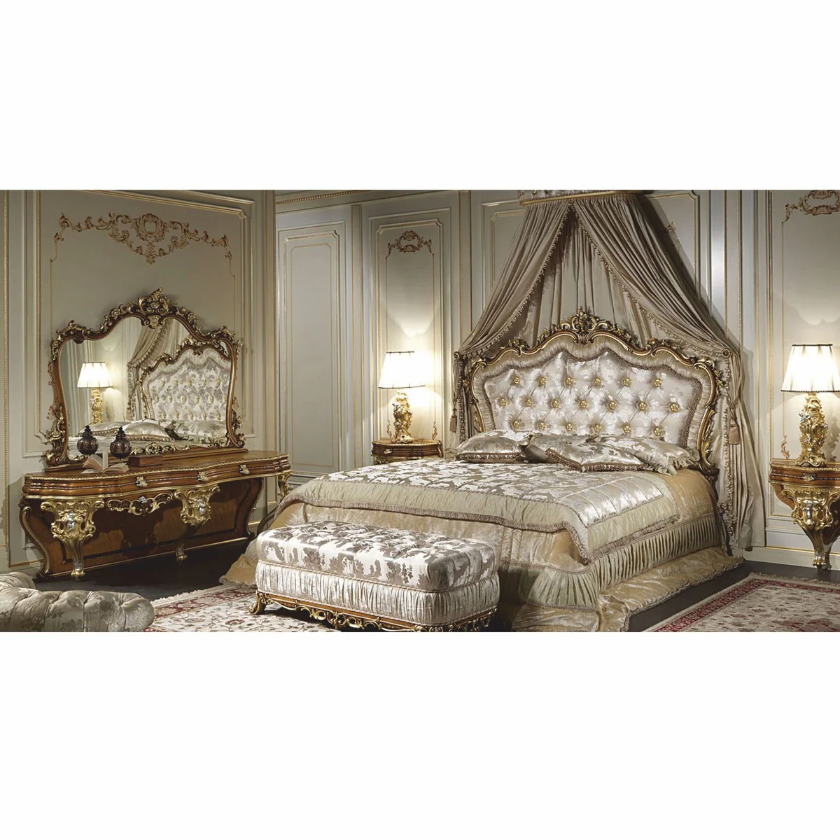 Casa Padrino l¨¢mpara de mesa barroco de lujo oro / plata / blanco A. 85 cm - Hecho en Italia