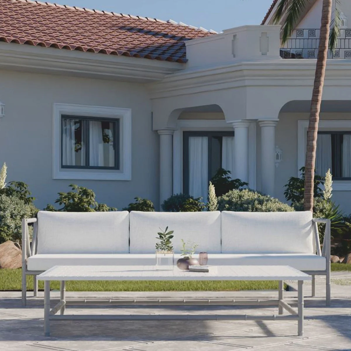 Casa Padrino sof¨¢ de lujo de hierro forjado gris / blanco 280 cm - Sof¨¢ para hotel y jard¨ªn