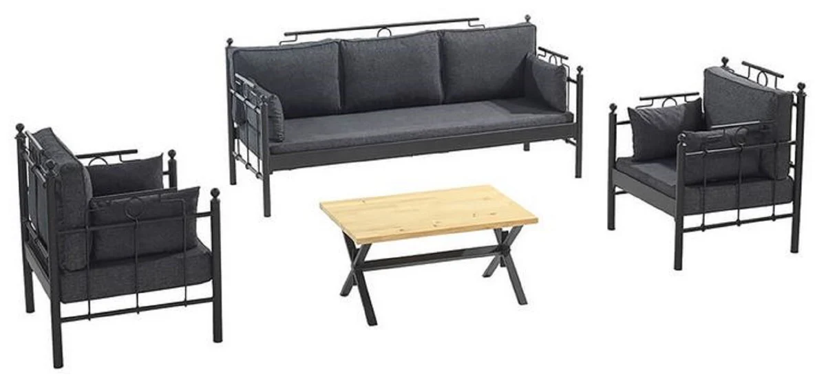 Casa Padrino Art Nouveau Conjunto de Muebles de Jardín Gris Oscuro / Negro - 1 Sofá y 2 Sillones y 1 Mesa - Muebles de Jardín y Patio en Estilo Art Nouveau