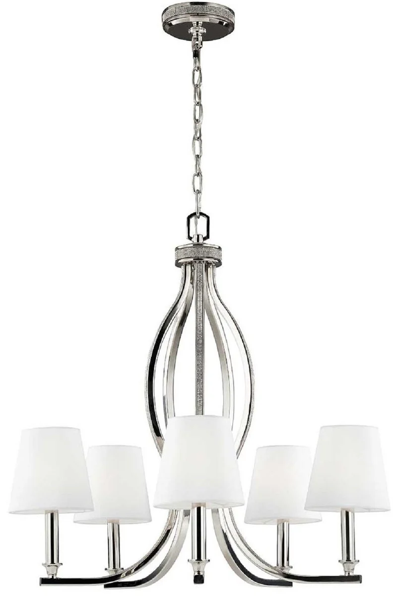 Casa Padrino lámpara de araña Art Nouveau plata / blanco Ø 64,1 x A. 63,5 cm - Lámpara de araña de metal redonda - Lámpara de Araña de Salón Barroco y Art Nouveau - Lámparas Barrocos y Art Nouveau