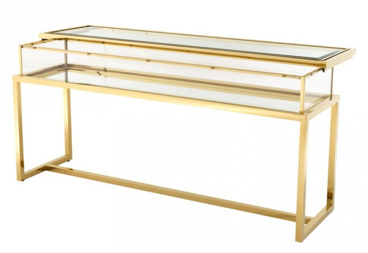 Casa Padrino luxury glass showcase stainless steel Gold B 160 x T 45 x H 77 cm Console Shop Furnishings - Art Deco Furniture