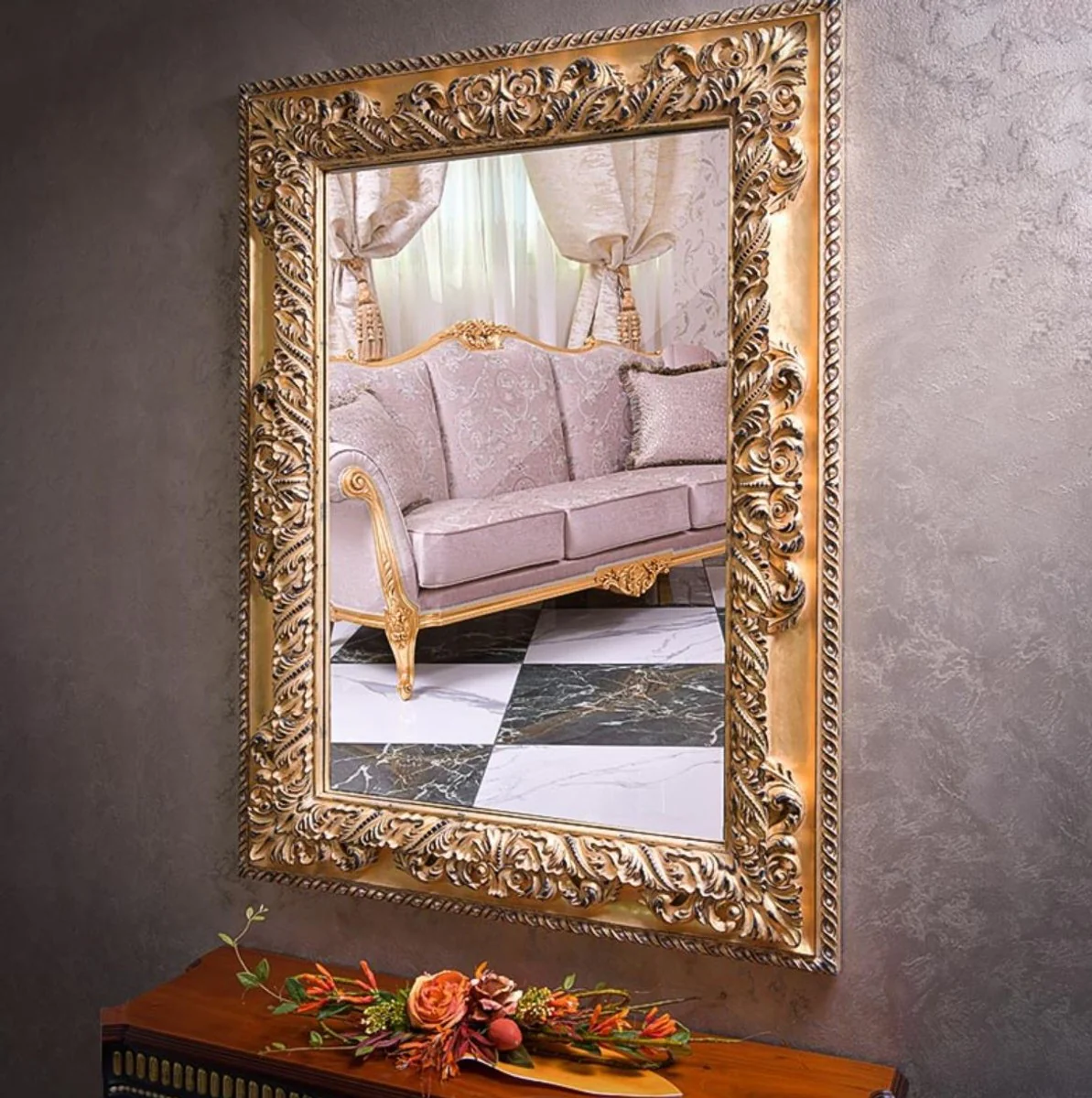 Casa Padrino espejo barroco de lujo oro A. 134 cm - Espejo de pared rectangular de estilo barroco - Hecho en Italia