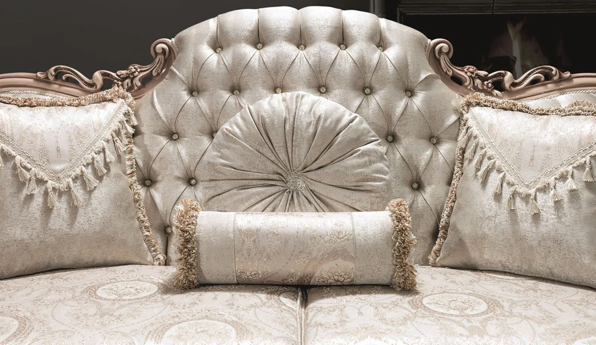 Casa Padrino sof¨¢ barroco de lujo con pedrer¨ªa y almohadas decorativos plata / crema / beige 230 x 90 x A. 110 cm - Suntuoso Sof¨¢ de Sal¨®n
