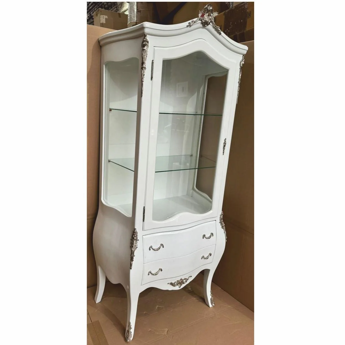 Casa Padrino vitrina barroco blanco / plata H. 185 cm - Muebles barrocos