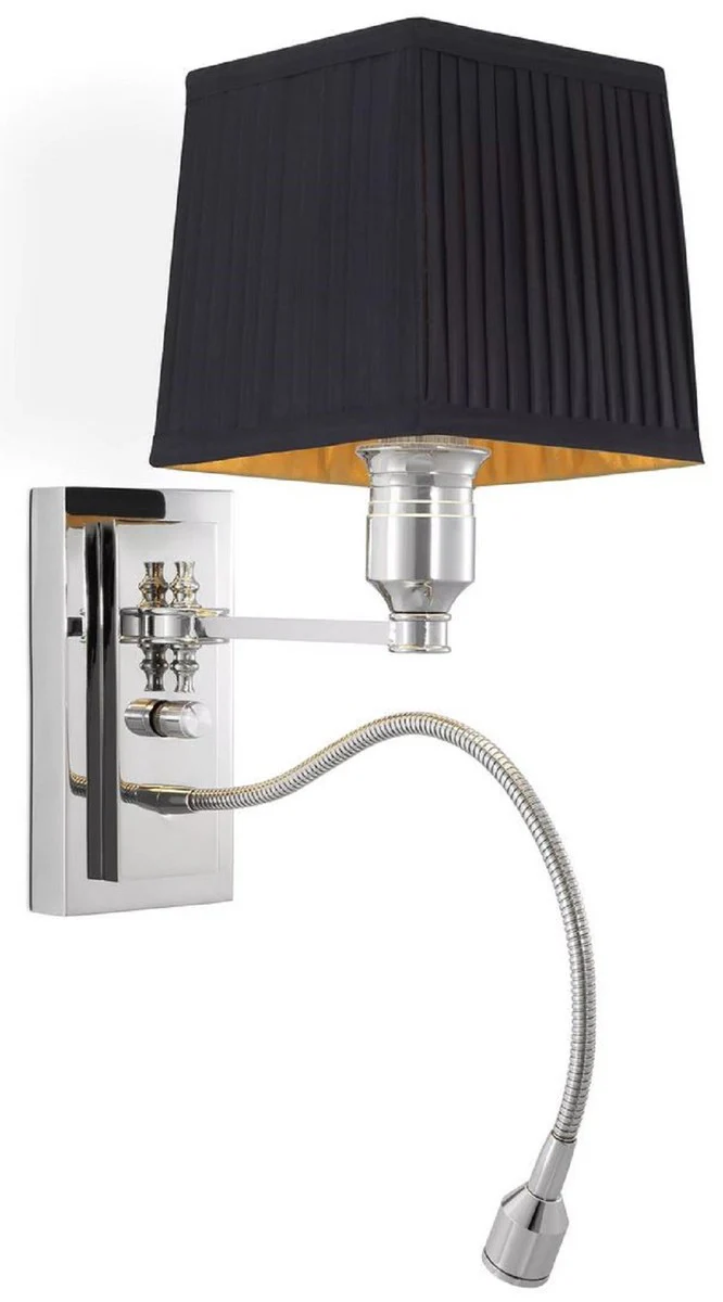 Casa Padrino lámpara de pared de lujo plata / negro 14 x 25 x A. 30,5 cm - Lámpara de pared con luz de lectura LED giratoria - Luces de hotel - Luces de pared de lujo - Calidad de lujo