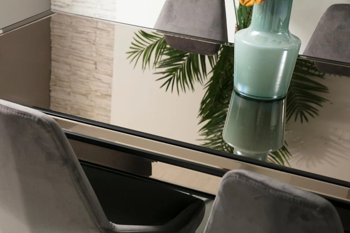 Casa Padrino conjunto de comedor de lujo negro / gris / plata - 1 Mesa de Comedor y 6 Sillas de Comedor - Muebles de Comedor de Lujo