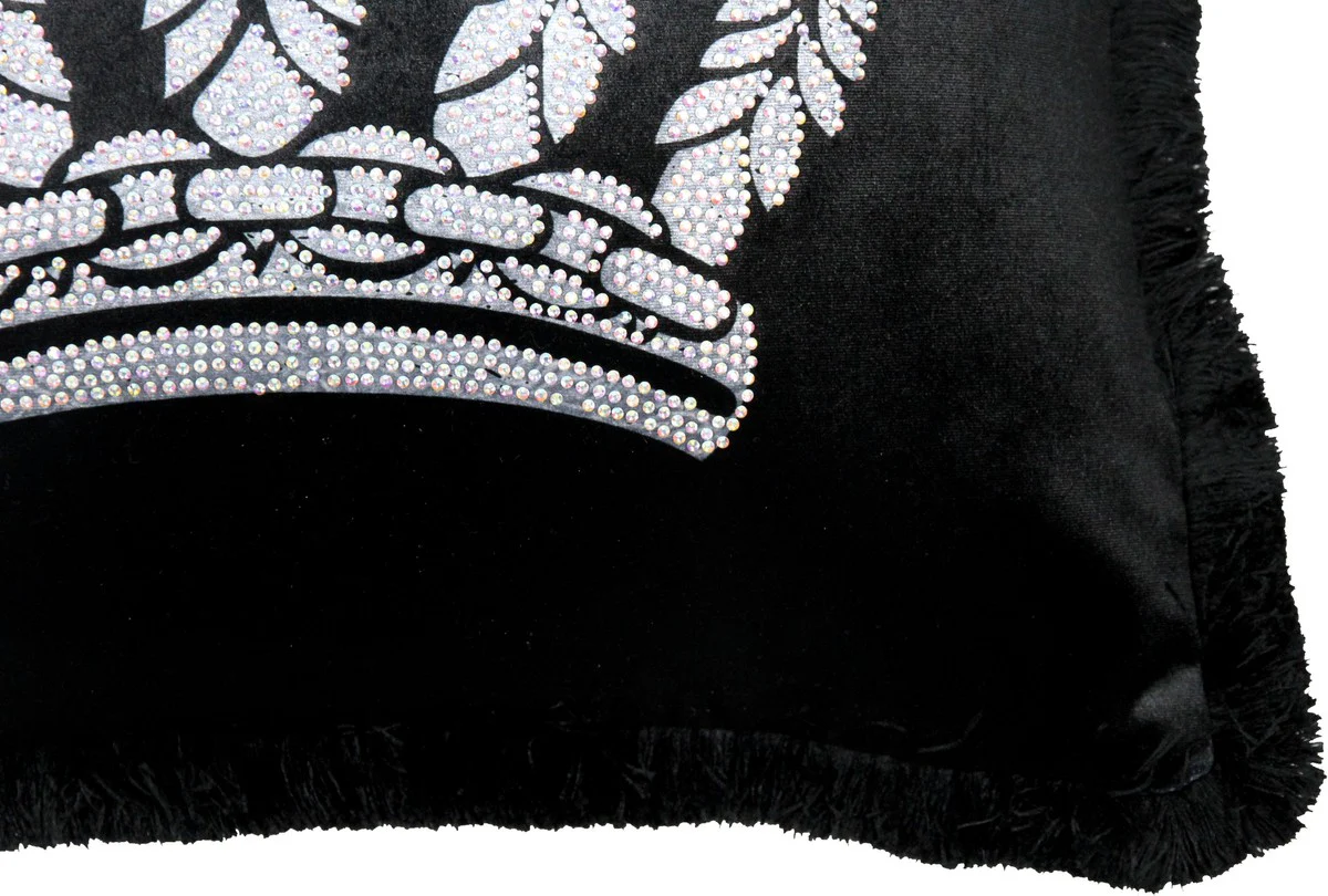 Harald Gl??ckler luxury decorative cushion Pomp??s by Casa Padrino black / silver crown with rhinestones