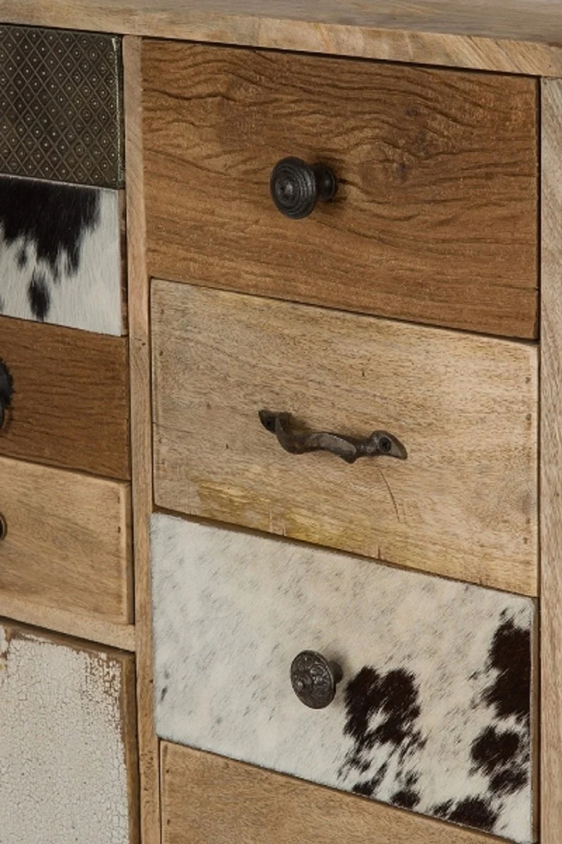 Casa Padrino cómoda de estilo campestre natural / multicolor 55 x 30 x H. 110 cm - Gabinete de Estilo Campestre con Puerta y 11 Cajones