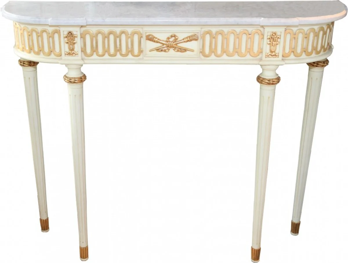 Casa Padrino Baroque console table with a marble top, antique style cream / gold / white 112 cm - Baroque Console - Limited Edition