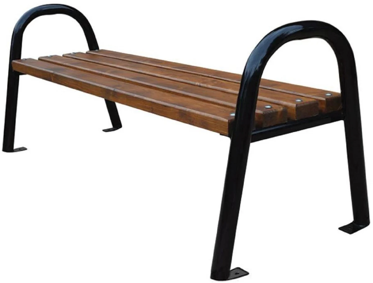 Casa Padrino banco de jardín de lujo marrón oscuro / negro 180 x 44 x A. 64 cm - Banco moderno de madera maciza con patas de acero - Banco de Jardín - Banco de Parque - Muebles de Jardín