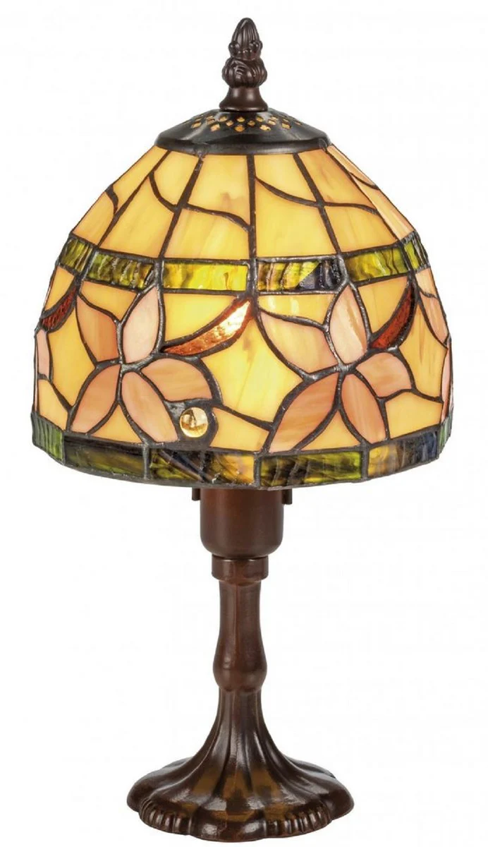 Casa Padrino lámpara de mesa Tiffany de lujo marrón / multicolor Ø 15 x H. 30 cm - Lámpara de Taburete de Lujo