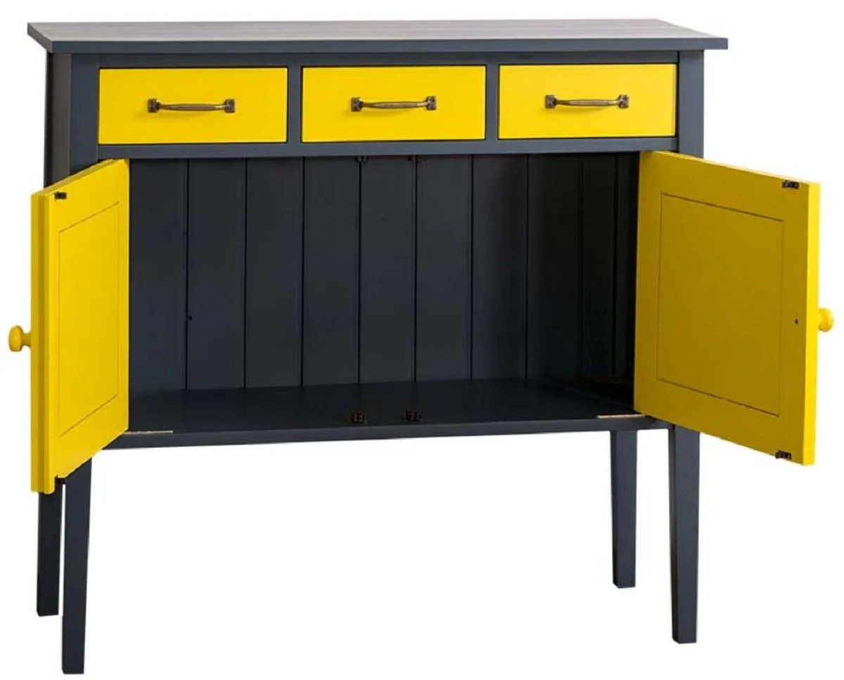Casa Padrino cómoda de estilo campestre con 3 cajones y 2 puertas gris oscuro / amarillo 100 x 41 x H. 90 cm - Muebles de Estilo Campestre