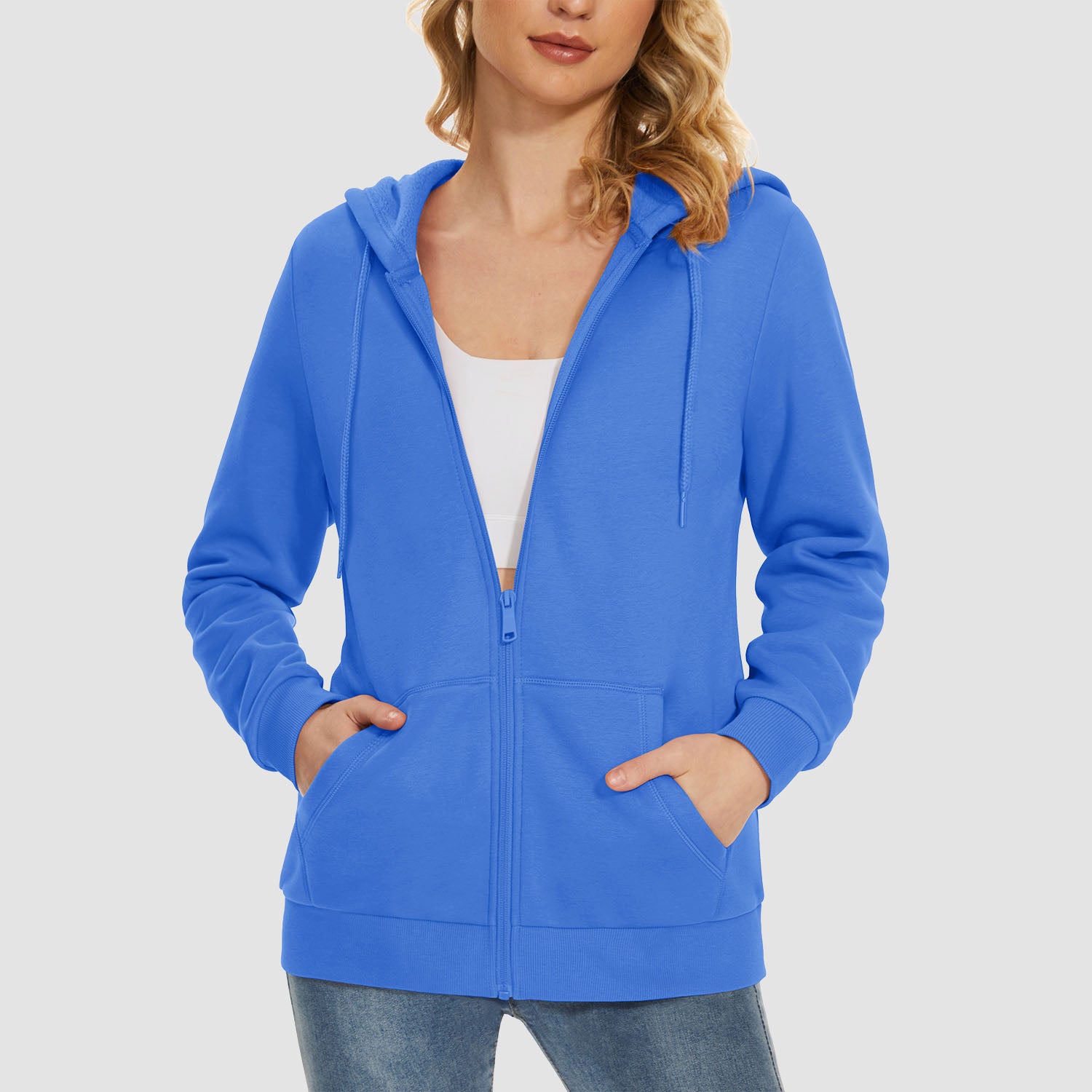 Women's Jacket Fleece Lining Hoodie Jacket Full Zip Up Casual Coat with Pockets