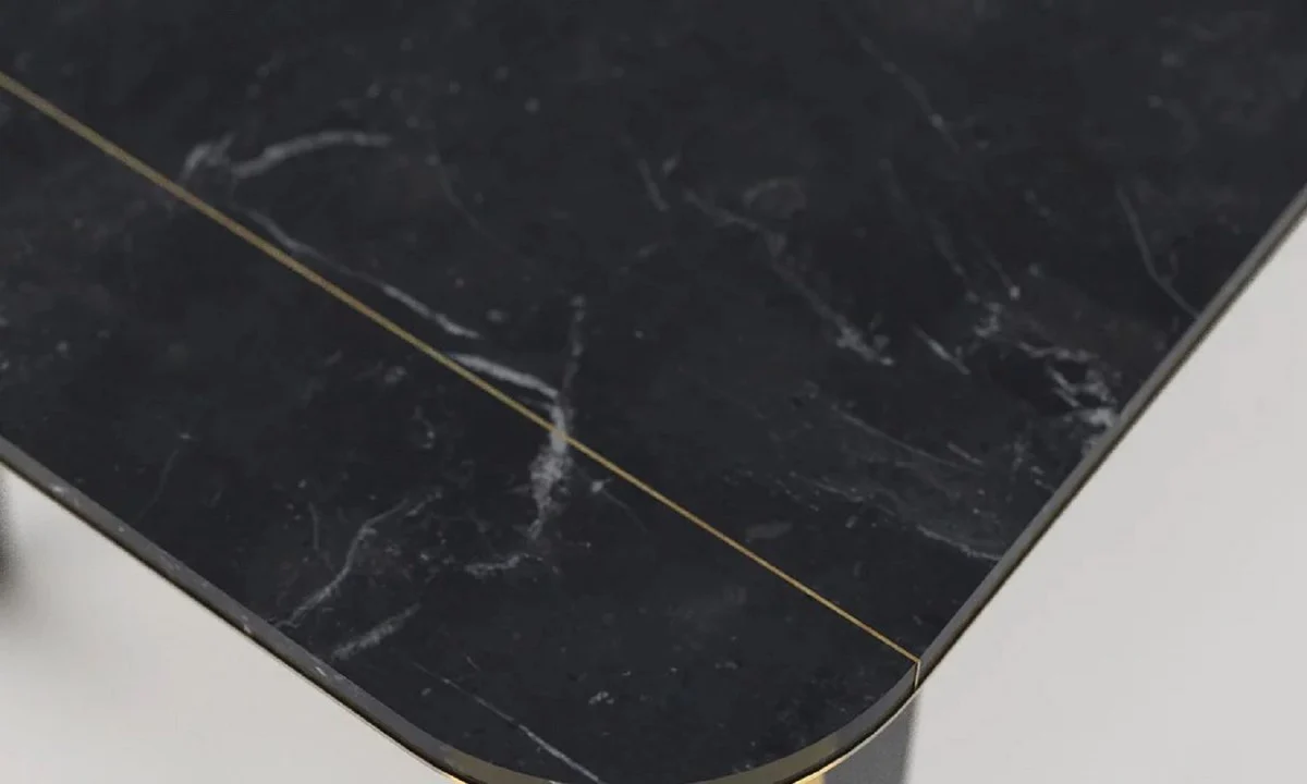 Casa Padrino mesa de comedor de lujo negro / lat¨®n 180 x 90 x A. 80 cm - Mesa de cocina noble con m¨¢rmol marquina cortado a mano de alta calidad - Muebles de comedor de m¨¢rmol - Calidad de Lujo