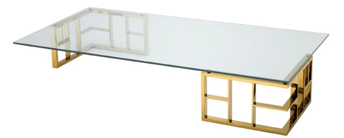 Casa Padrino mesa de centro de lujo oro 180 x 90 x H. 32,2 cm - Mesa de Centro de Acero Inoxidable con Tapa de Vidrio - Muebles de Dise?o