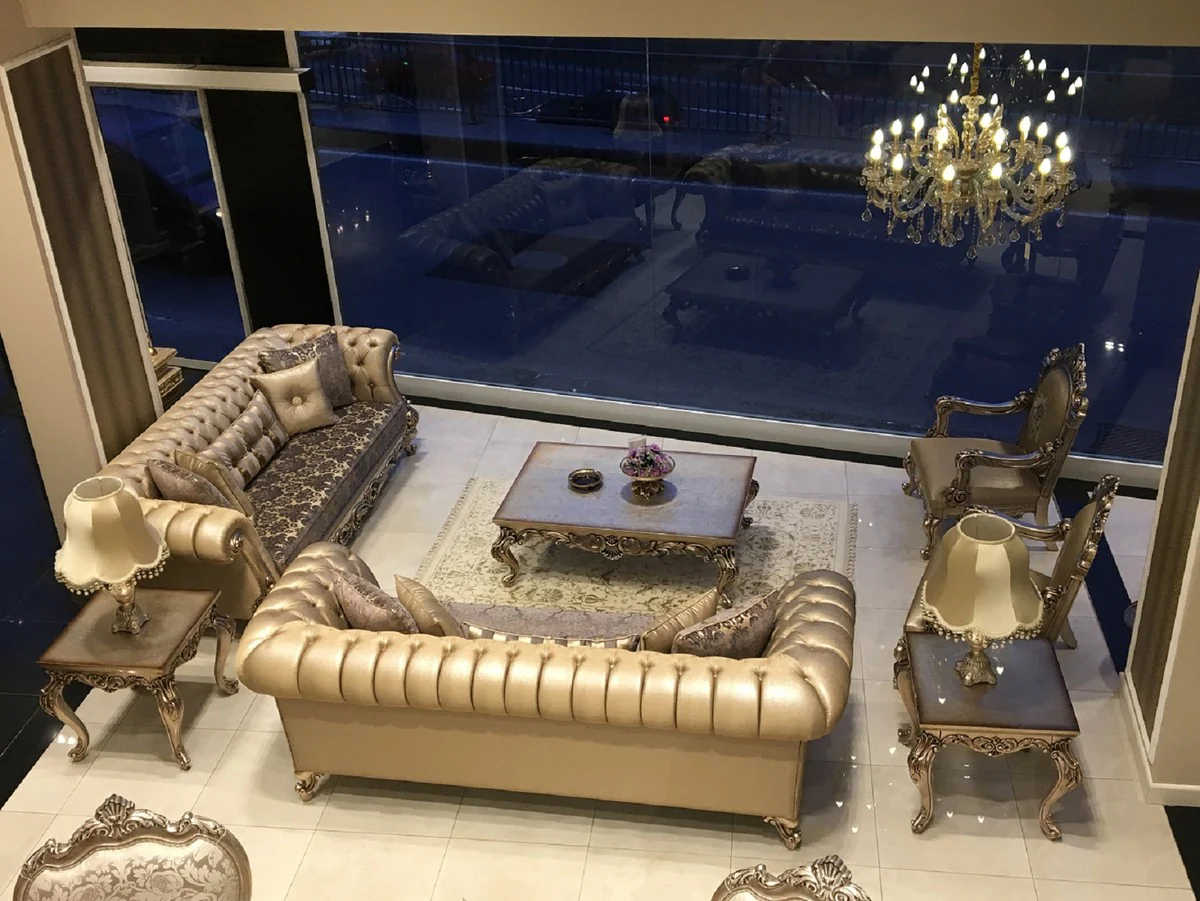 Casa Padrino conjunto de sala de estar barroco de lujo - 2 Sof¨¢s y 2 Sillones y 1 Mesa de Centro y 2 Mesas Auxiliares - Muebles de sal¨®n hechos a mano en estilo barroco