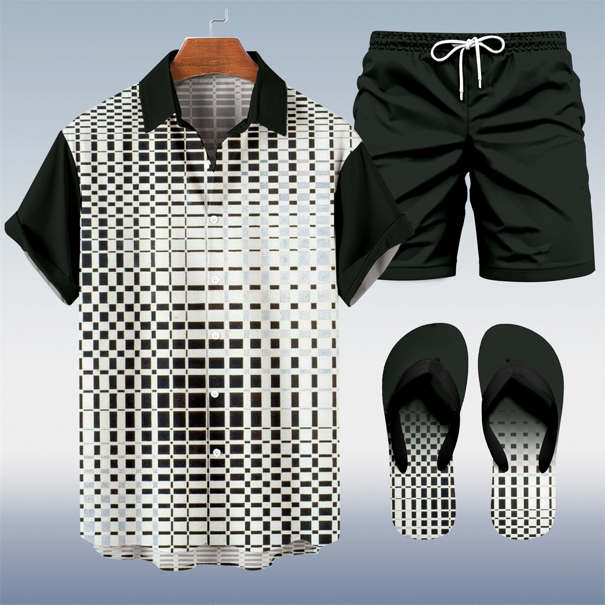 Suitmens Men's Hawaiian Bowling Print Shirt Three-Piece Set 050