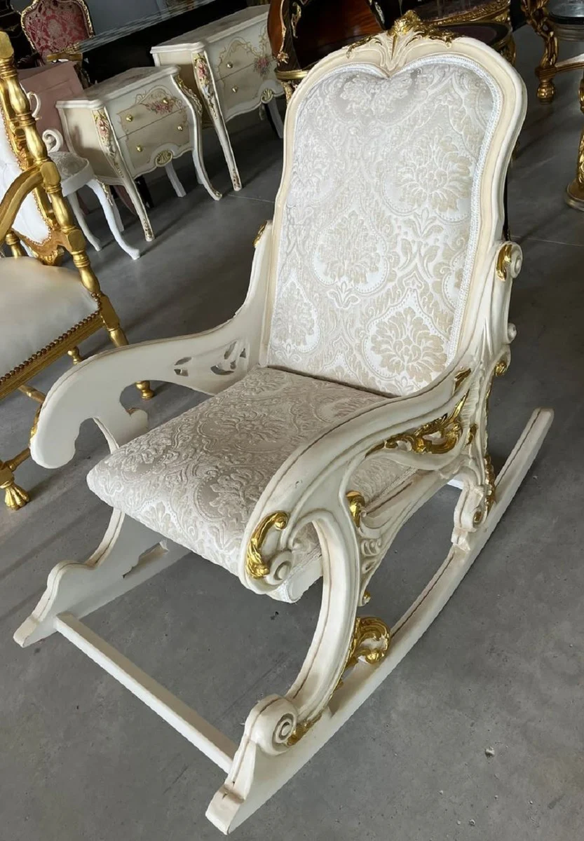 Casa Padrino mecedora barroco plata / beige / crema / blanco / oro - Mecedora hecha a mano con reposabrazos y reposapi¨¦s - Muebles barrocos - Muebles de sal¨®n en estilo barroco