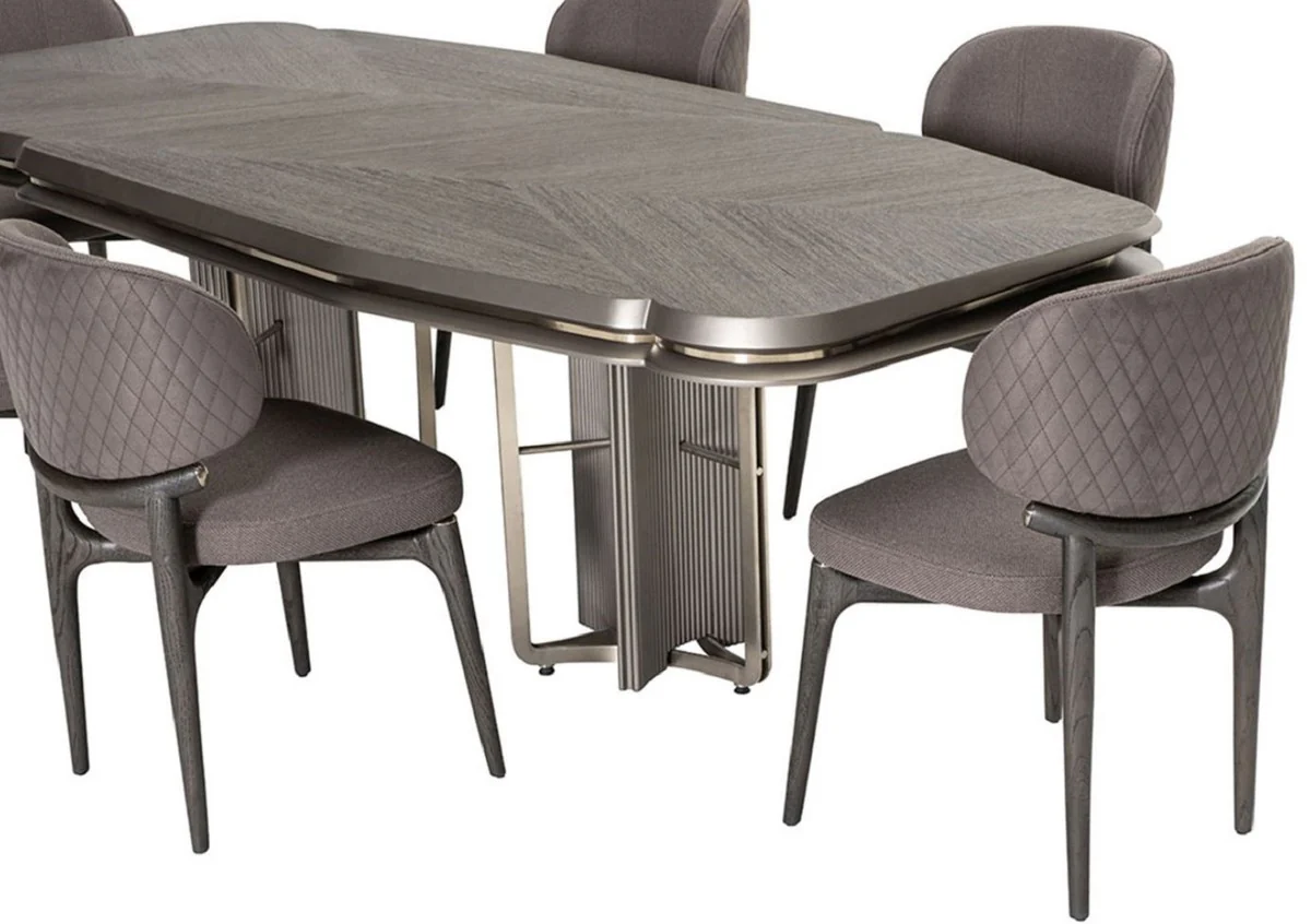 Casa Padrino conjunto de comedor de lujo gris / plata - 1 Mesa de comedor de lujo y 6 Sillas de comedor de lujo - Muebles de comedor - Muebles de lujo - Interiores de lujo
