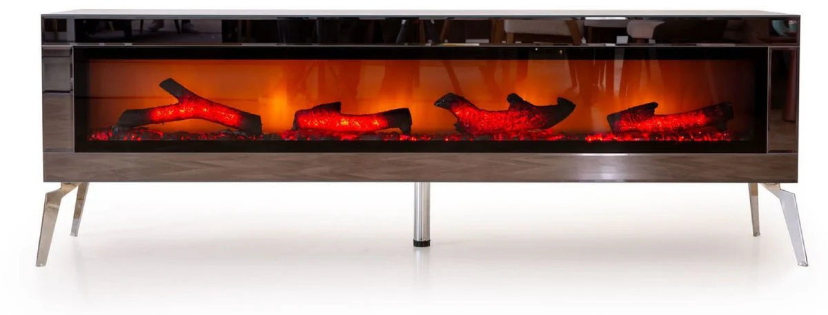 Casa Padrino gabinete de TV de lujo con chimenea eléctrica LED y mando a distancia plata 180 cm