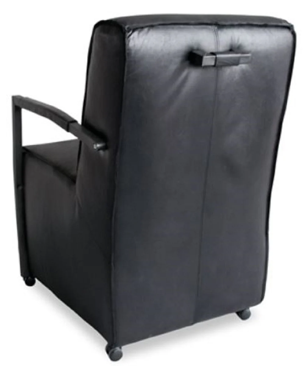 Casa Padrino sillón de búfalo de salón de lujo con ruedas negro / plata 59 x 69 x H. 93 cm - Muebles de Cuero Genuino