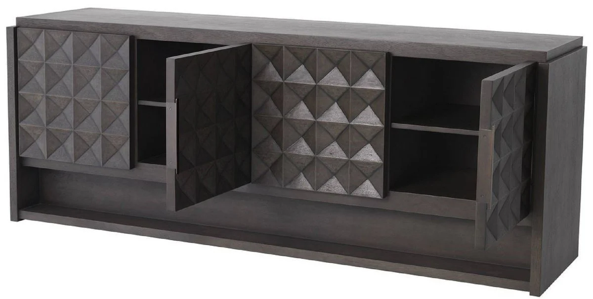 Casa Padrino aparador de lujo moca / bronce 219 x 56 x A. 83 cm - Armario de madera maciza con 4 puertas y efecto 3D en los frentes - Muebles de Lujo