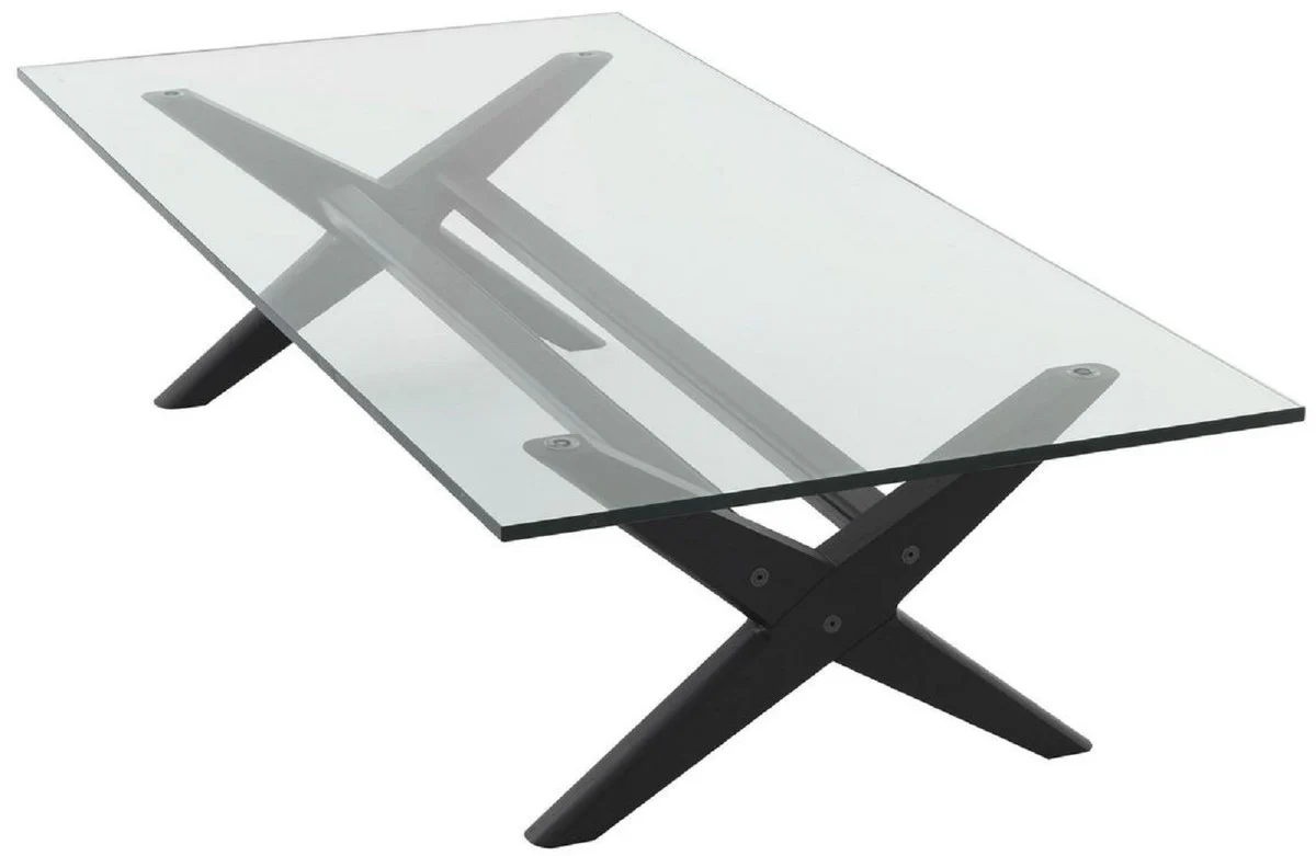 Casa Padrino mesa de centro de lujo negro 160 x 80 x A. 40,5 cm - Mesa de sal¨®n rectangular de madera maciza con tapa de vidrio - Muebles de sal¨®n de lujo