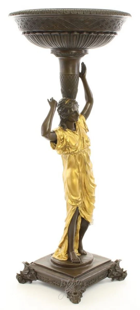 Casa Padrino Art Nouveau Flower Pot Stand Bronce / Oro 33 x 33 x H 77,2 cm - Figura de Bronce de Lujo