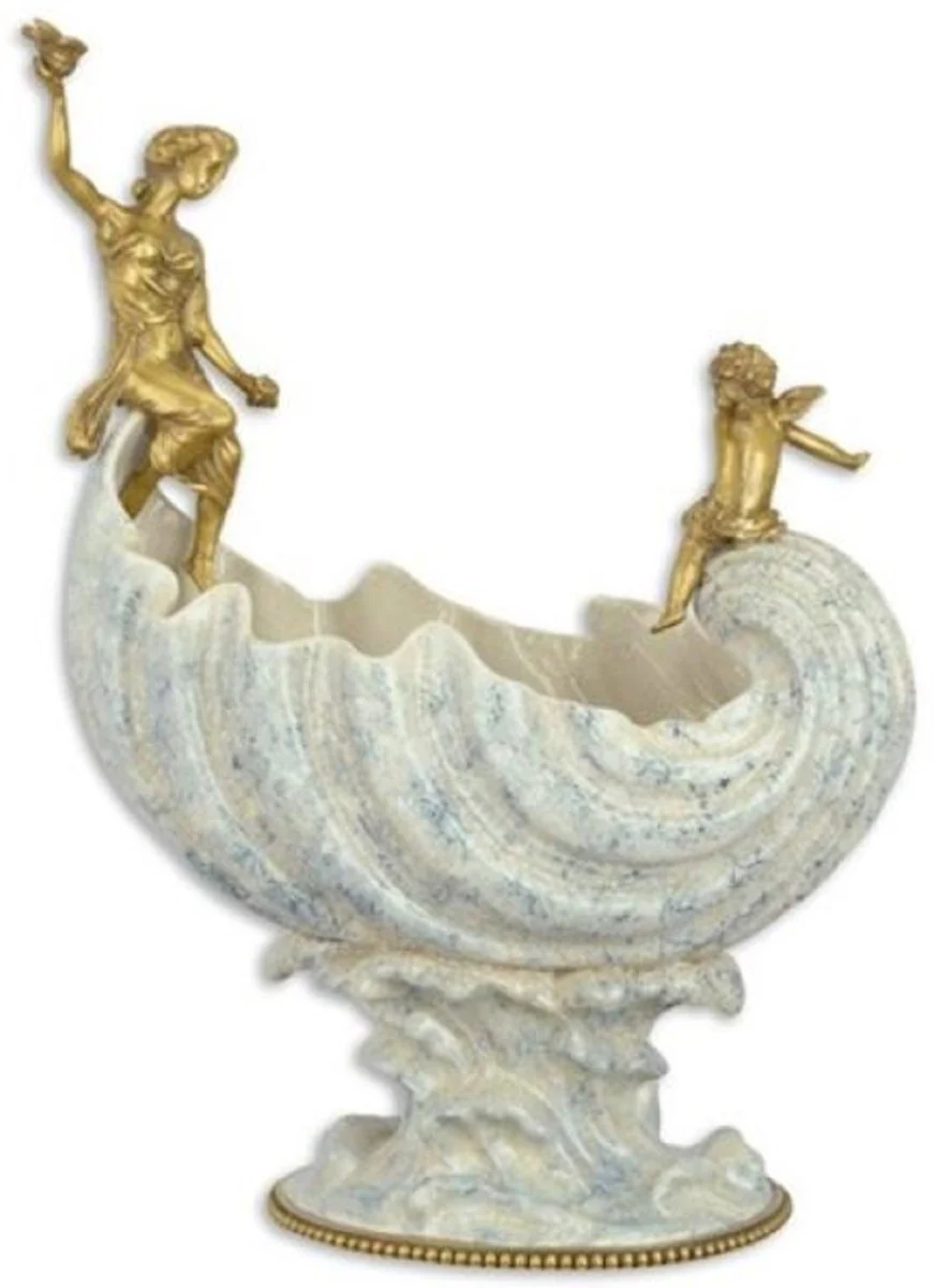 Casa Padrino cuenco de porcelana Art Nouveau con figuras de bronce blanco / azul / oro 36,1 x 20,2 x A. 49 cm - Accesorios de Decoración Barroca y Art Nouveau