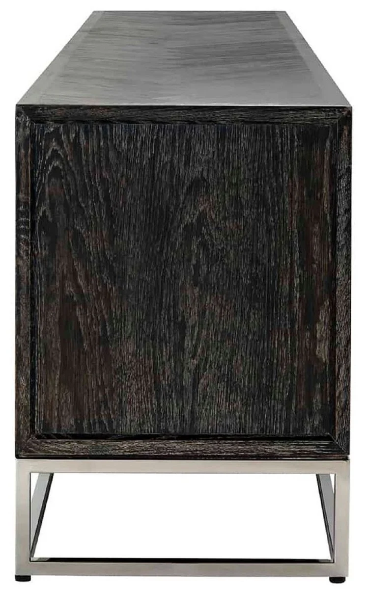 Casa Padrino gabinete de TV de lujo negro / plata 220 x 42,5 x A. 60 cm - Aparador de madera maciza con 4 puertas - Muebles de sal¨®n - Muebles de hotel - Colecci¨®n de Lujo