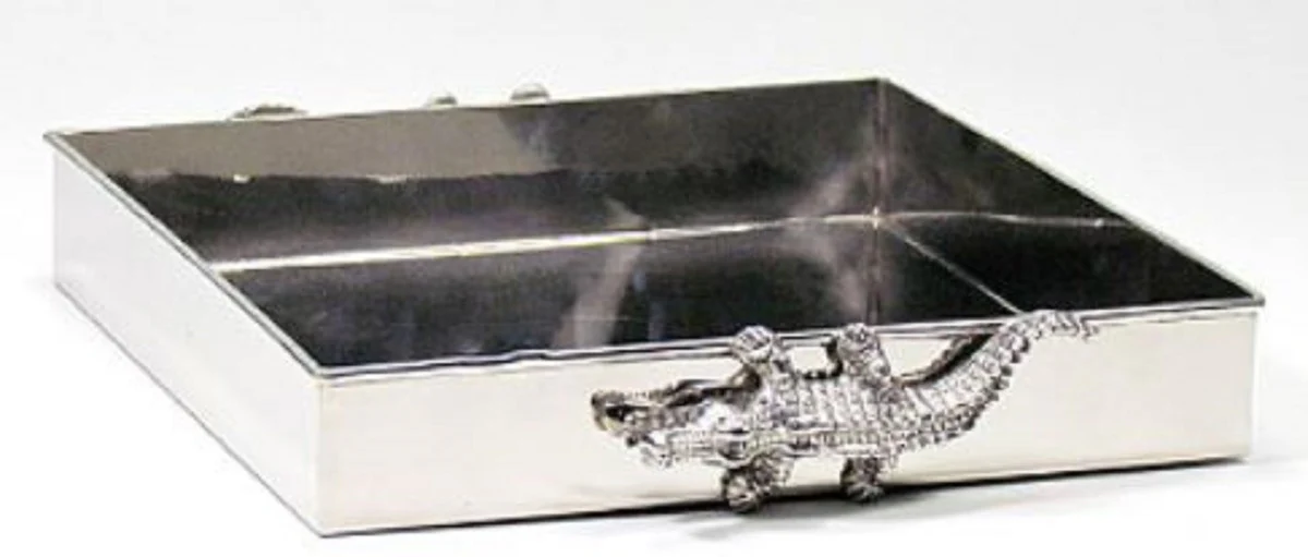 Casa Padrino bandeja de servir de lat¨®n cocodrilo plata 30 x 30 x H. 6 cm - Bandeja de Lujo