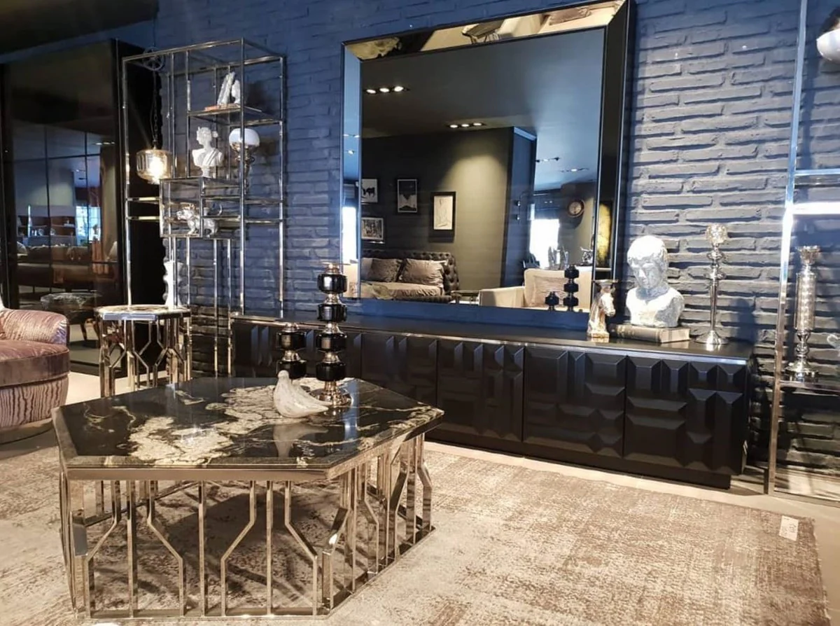 Casa Padrino gabinete de TV de lujo negro mate / oro 270 x 45 x A. 45 cm - Aparador de madera maciza noble con 6 puertas - Muebles de Lujo - Calidad de Lujo