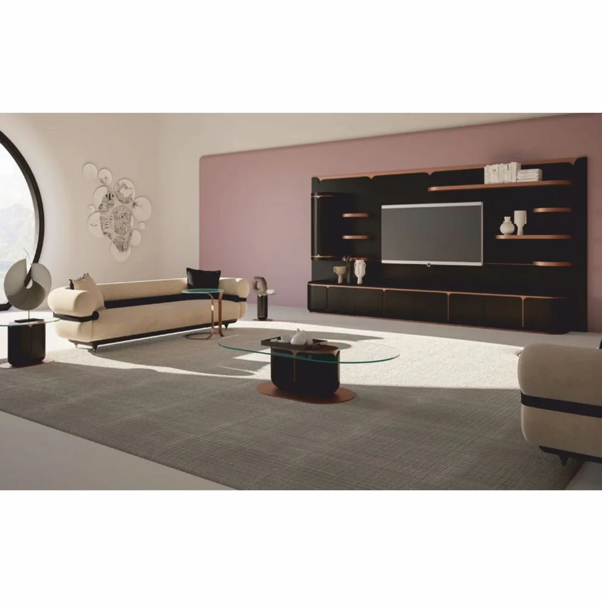 Casa Padrino gabinete de TV de lujo negro / cobre 430 cm - Muebles de sal¨®n y hotel