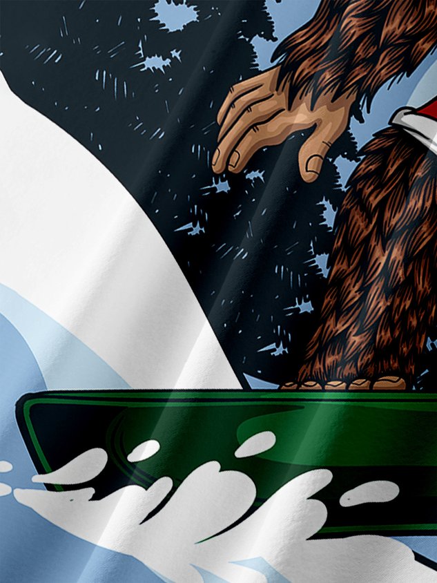 Christmas Bigfoot Chest Pocket Short Sleeve Casual Shirt