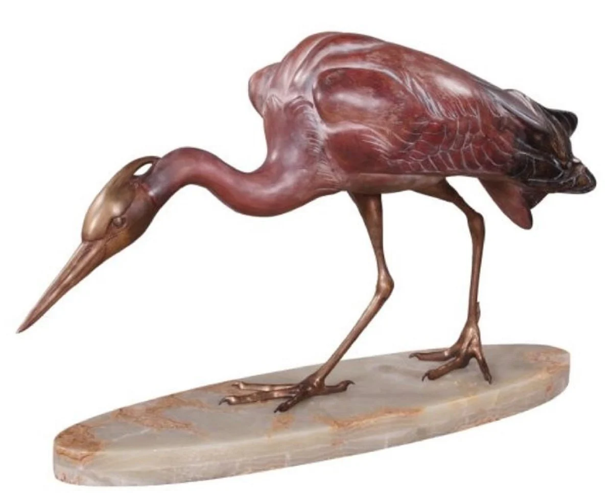 Casa Padrino figura de bronce de lujo garza multicolor 78 x 21 x H. 45 cm - Escultura de Bronce de Lujo sobre Base de Mármol