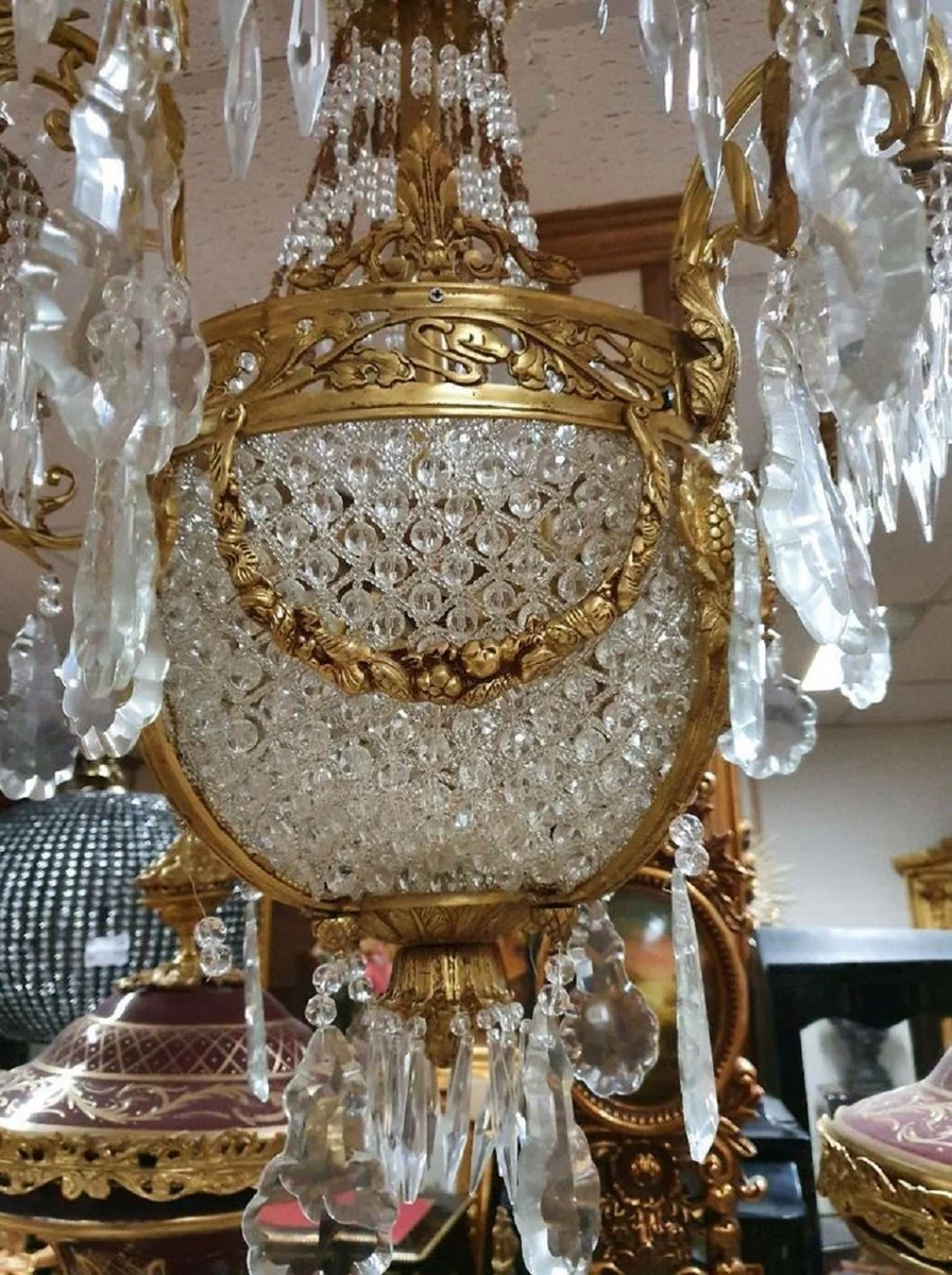 Casa Padrino araña de luces barroco de lujo de cristal oro Ø 90 x A. 100 cm - Magnífica araña de luces de estilo barroco - Luces de cristal barroco