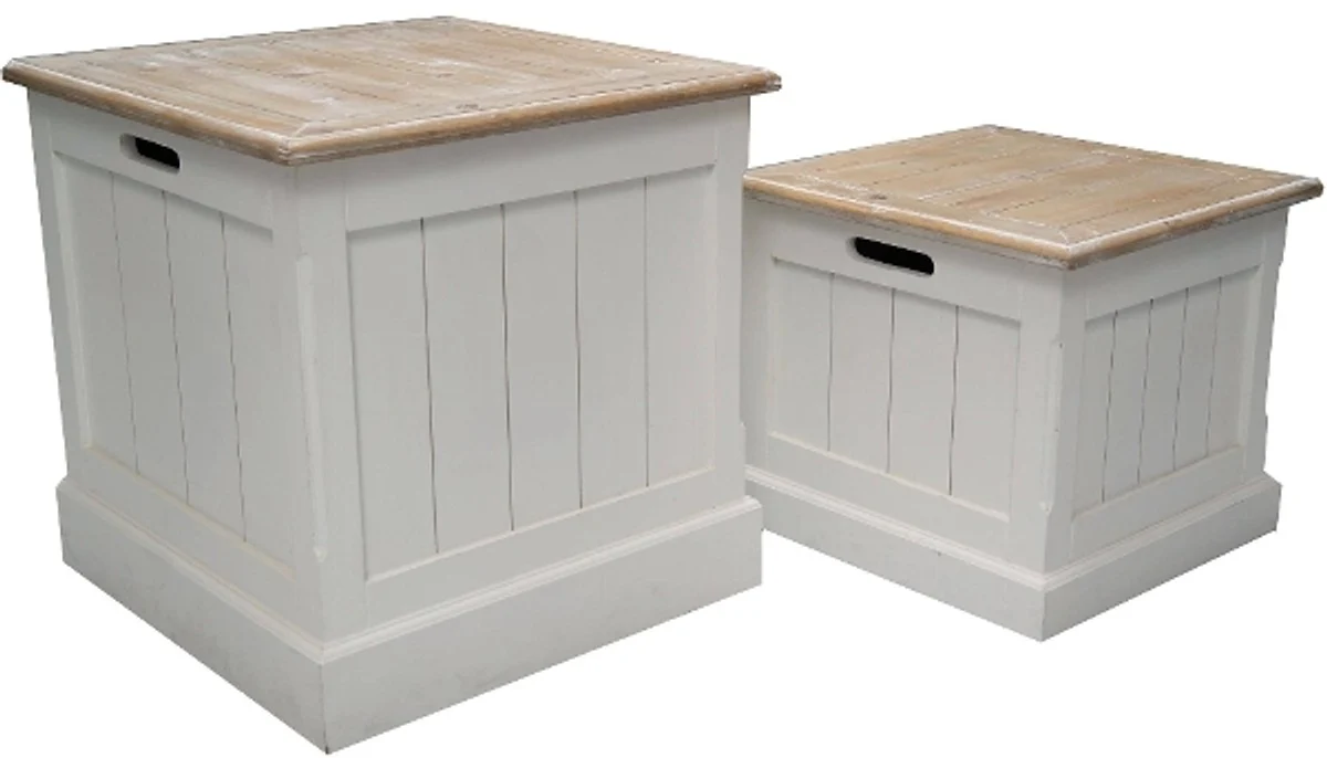 Casa Padrino Country Style Chests Set of 2 White / Natural - Handcrafted Wooden Chests in Panel Look