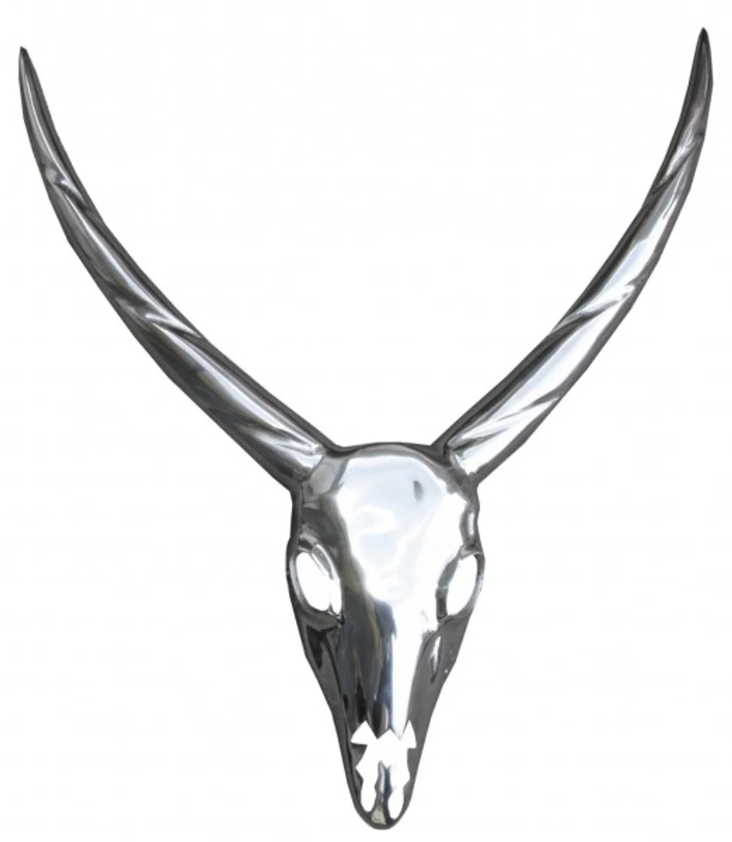 Casa Padrino designer deco antelope antlers in polished aluminum silver H 75 cm, W 67 cm - Wall Figurine - antlers - antlers wall