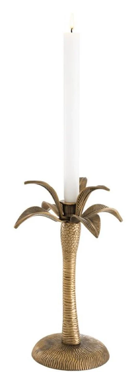 Casa Padrino candelabro de lujo latón vintage Ø 20 x H. 30 cm - Candelabro de Latón con Diseño de Palmera