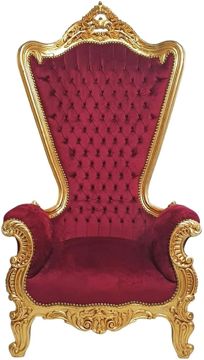 Casa Padrino sill¨®n de trono barroco con tela de terciopelo fino rojo burdeos / oro - Sill¨®n real hecho a mano estilo barroco - Magn¨ªfico sill¨®n de boda - Sill¨®n gigante barroco - Muebles barrocos