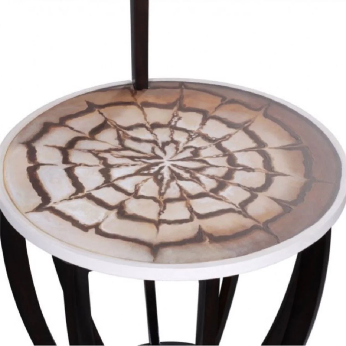 Casa Padrino mesa auxiliar de lujo marrón oscuro / blanco / marrón Ø 50 x H. 88 cm - Mesa de Bebidas Pequeña con Asa