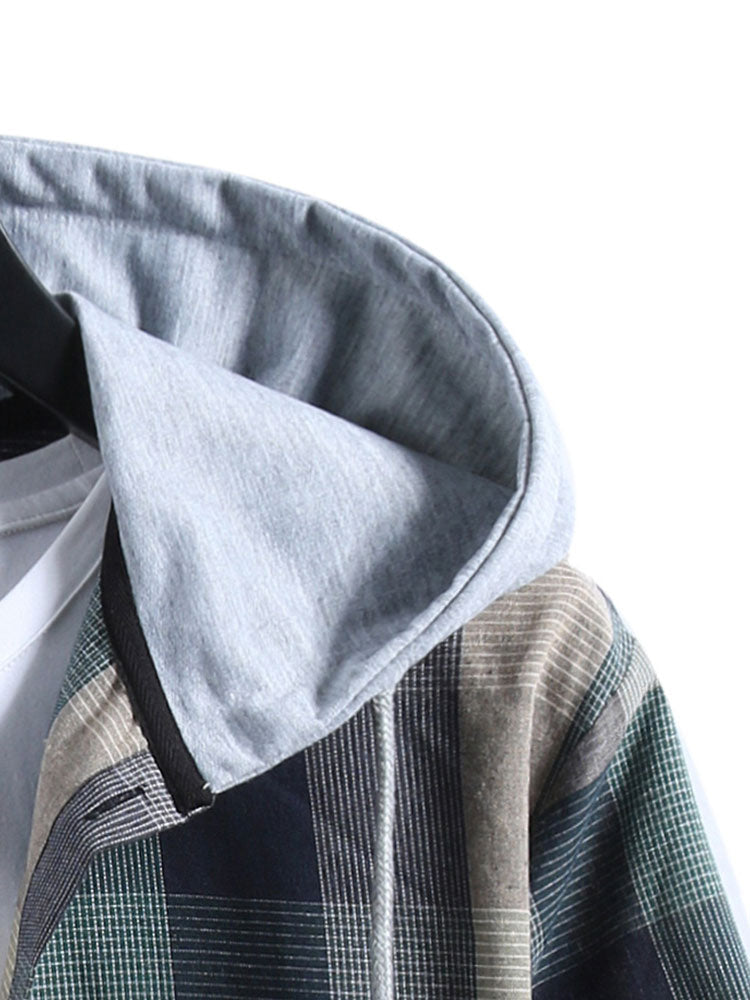 Contrast Hoodie Plaid Shirt