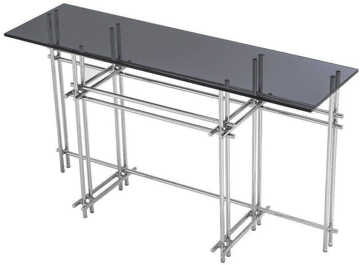 Casa Padrino consola de dise?o plata / gris 131 x 36,5 x A. 73 cm - Mesa consola de acero inoxidable con tapa de vidrio - Muebles de Dise?o - Calidad de Lujo